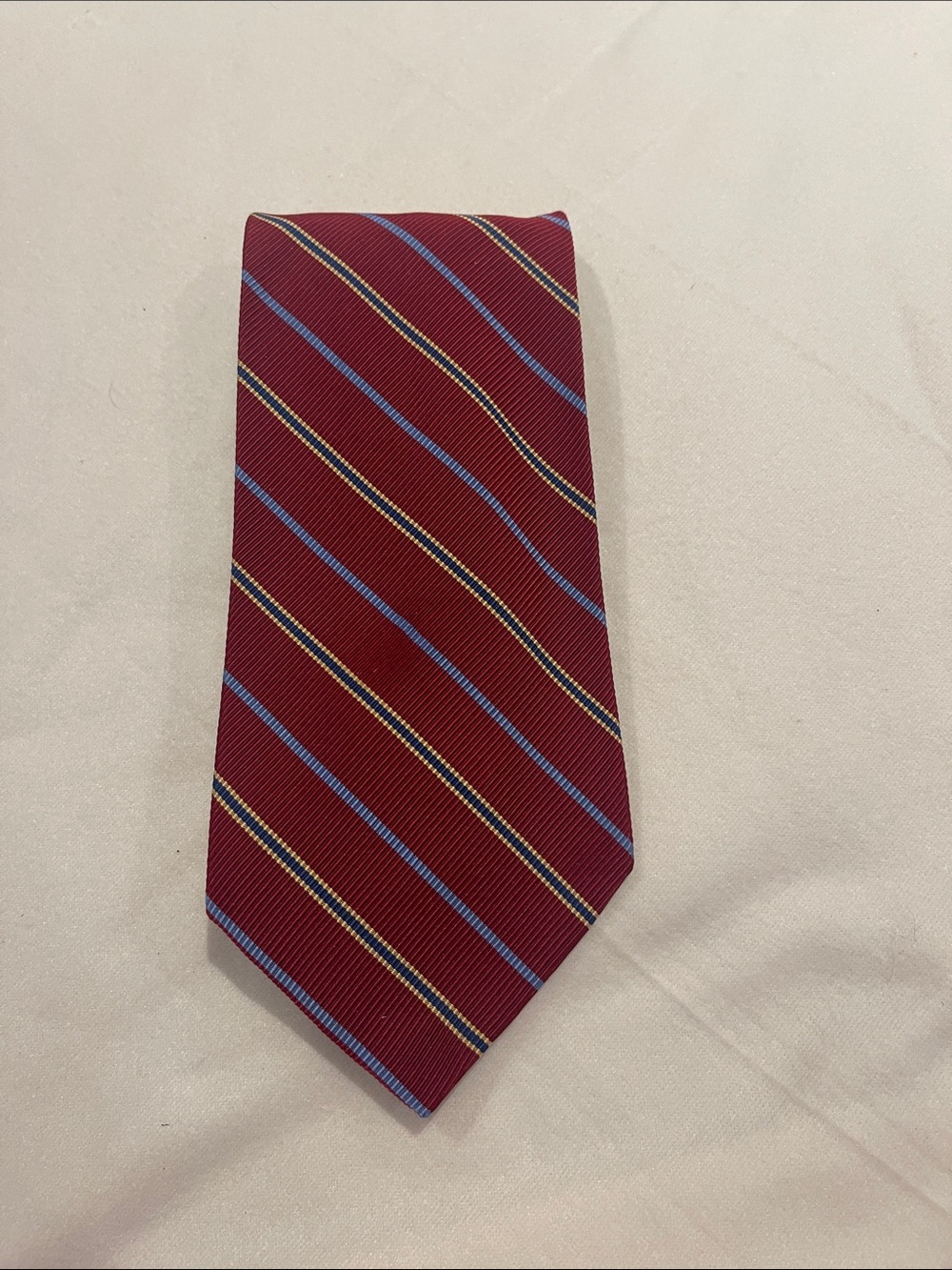 Vintage Brooks Brothers Red Diagonal Stripe Tie with Yellow & blueAccents